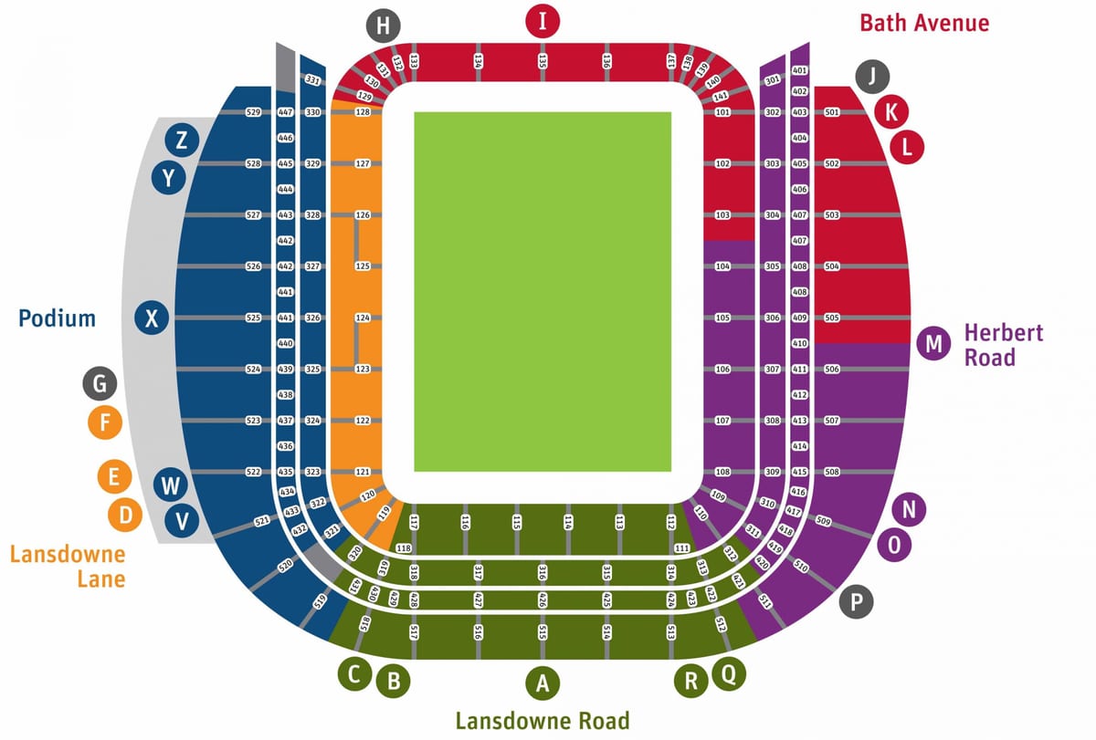Aviva stadium sedadla mapě