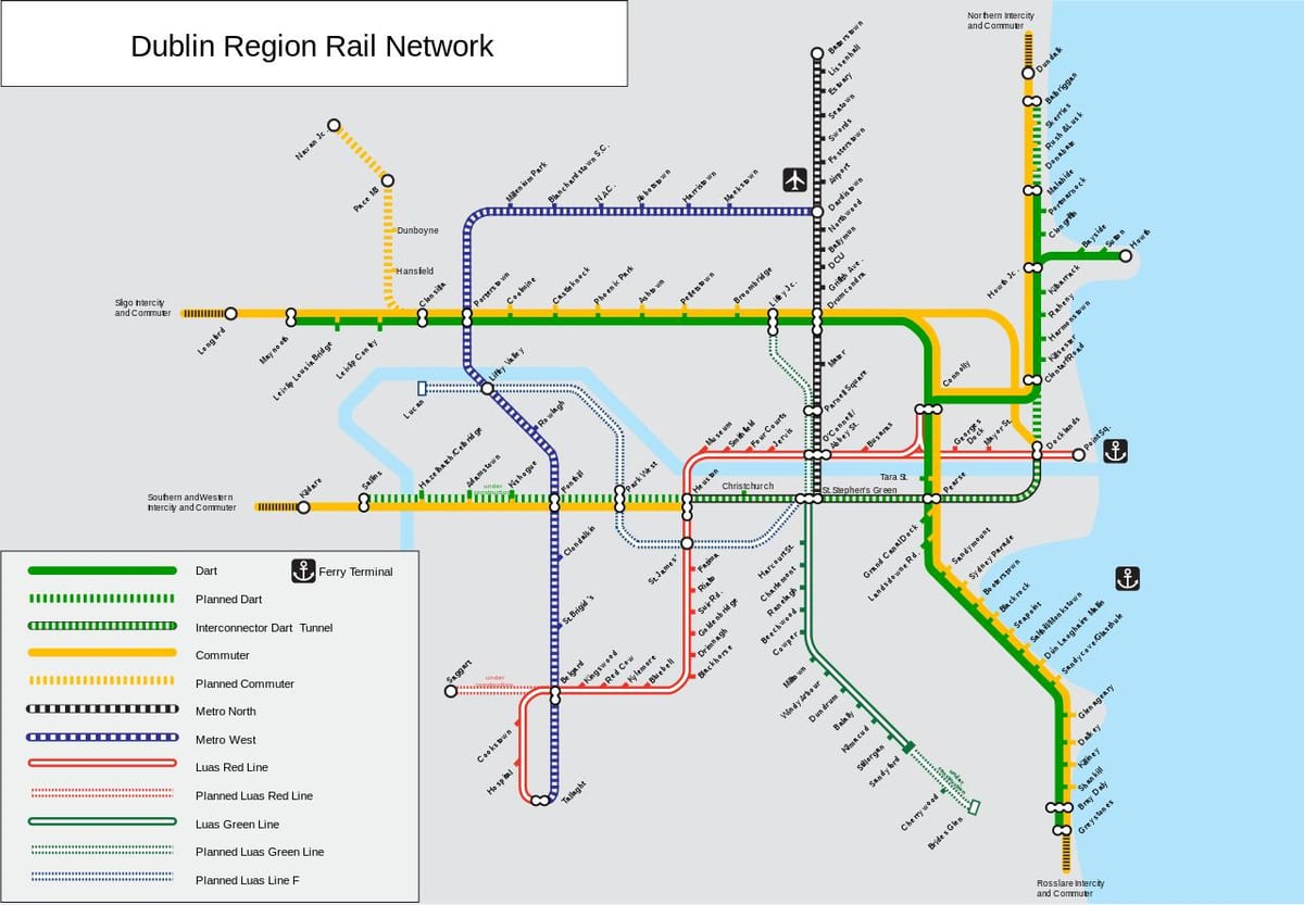 Dublin železniční stanice mapa