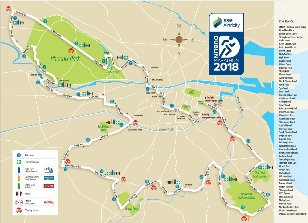 Dublin city marathon mapa trasy
