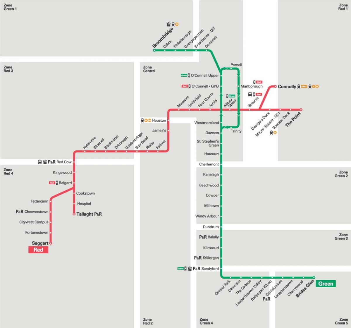 mapa Tramvajová zelená linka