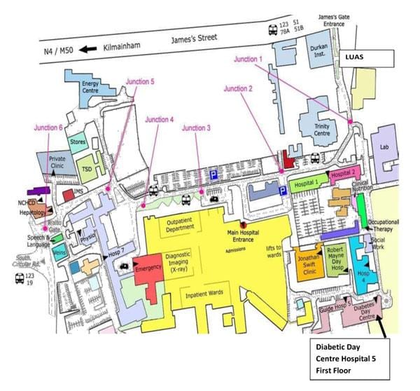 St James hospital v Dublin mapě